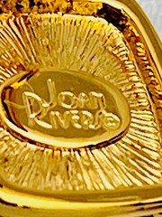 Signed Joan Rivers Vintage Gold Plated Enamel Faux Amber Hinged Pierced Earrings
