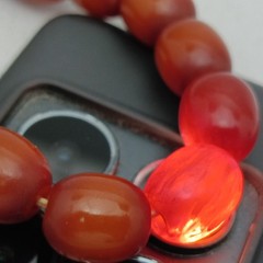 Antique Ottoman Dark Honey Cognac Bakelite Catalin Faturan Bead Necklace 84.71g