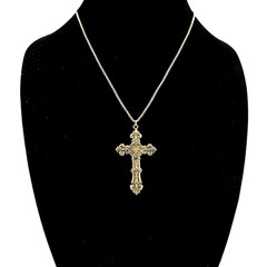 Large Rococo Cross Pendant Necklace Silver Tone Sterling Chain 18 Inch