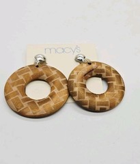 Wood Clip on Earrings Dangle Silver tone Boho 80’s style Vintage Macy’s 2.5 in