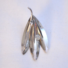 MCM Signed INK Sterling Silver 925 Textured 3 Leaf Botanical Brooch Pin 40mm