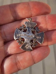995 Silver Jerusalem Crusader Maltese Cross Pendant Ruby Red Cabochon Religious