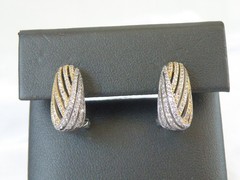 Vintage Sterling Silver 925 Gold Pave CZ Huggie Small Hoop Omega Earrings