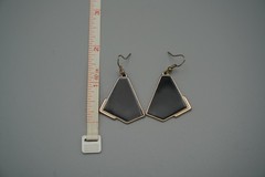 Vintage Geometric Black/Silver Tone Set-Enamel Earrings-Glass Onyx Bracelet