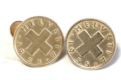 Vintage Costume Jewelry EARRINGS Switzerland Coins HELVETIA 1 Rappen 1955