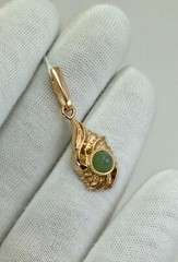 USSR Vintage Original Solid Rose Gold Natural Nephritis Pendant 583 14K 2.78 g.