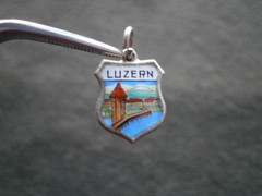 Lucerne Switzerland Vintage 800 Silver Enamel Travel Shield Bracelet Charm 1.1g