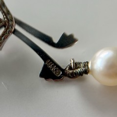 Antique Art Deco Cultured Pearl Necklace 14K White Gold Filigree Clasp 17 Inches