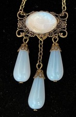 Vintage Necklace Chandelier Etruscan Style Pendant W Antique Opalite Czech Glass