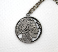 Reproduction Buffalo Nickel Cut Out Pendant Necklace, Large 1.5″ Native American