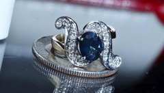 18k white gold size 4 ring 1.42ct natural, treated sapphire diamond 4.80gr N3444