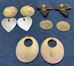 Vintage Brass Tone Statement Earrings Jewelry Lot 5 PR Pierced Black Green LG