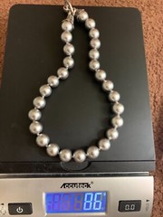 15.5”IN VINTAGE STERLING SILVER & MARCASITE CLASP W 15MM GRAY FAUX PEARLS