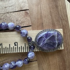 VTG Artisan Beaded Pendant Necklace 18 Inch Purple Amethyst Quartz Silver Plated