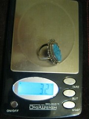 Early Eagle Mark STERLING w/ 21mm OVAL TURQUOISE Wire & Dots Ring. Size 4 LQQK!