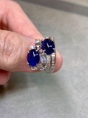 Vintage 1950’s Birks Platinum Cabochon Sapphire French Diamond Cocktail Ring