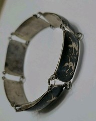 Vintage Siam Niello Sterling Silver Set Bracelet Pendant Earrings 925