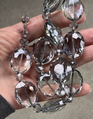 Beautiful Vintage Faceted Gray Glass & Crystal 24MM Beaded Statement Necklace