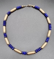 VINTAGE LAPIS LAZULI AND GILT STERLING SILVER SET NECKLACE AND BRACELET HM JMS