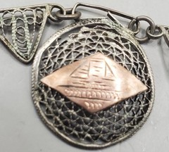 800 Silver Arabic Marked Egyptian Storyteller Filigree Panel Link Necklace