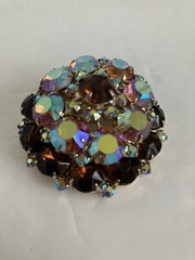 JULIANA Tiered Topaz Aurora Borealis Rhinestone Headlight Domed Brooch!