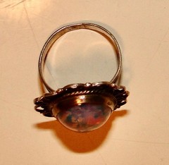 Vintage Sterling Silver Mexican Fire Opal Glass DRAGON’s BREATH RING Sz 7.25