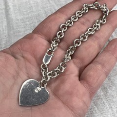 VTG 925 Sterling Heart Charm Bracelet Rolo Link 18.47g Adjustable 6.75in