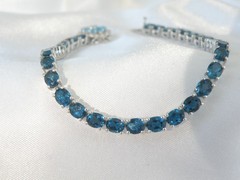 Vintage Sterling Silver 925 Natural Heated London Blue Topaz Tennis Bracelet