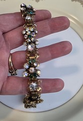 Vintage Signed Florenza Victorian Revival Rhinestone Bracelet 1950-1960s 6.5