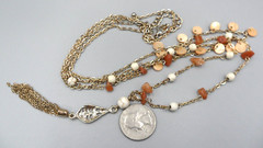 Chain Tassel Pendant Necklace Layered Carnelian Chip Howlite Station Shell Charm