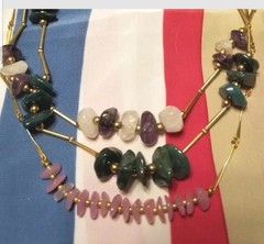 Hobe Necklaces,3 Original Tag, Gemstones, Amethyst 15″, Quartz, 17″ Pink, Green