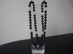 VINTAGE 1970s ‘BEAD MEDLEY’ RICE PEARL BLACK ONYX 30″ ENDLESS BEAD NECKLACE