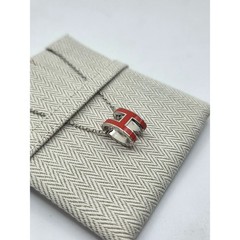 Hermes Red Enamel and Palladium Plated Pop H Pendant Necklace