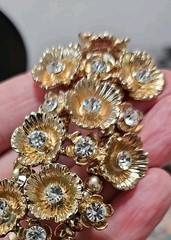 Vintage Statement Runway Collar Necklace Featuring Gold Tone Floral Rhinestones