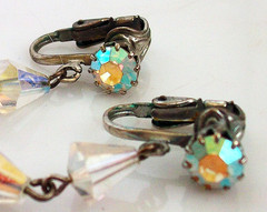 Haskell? AB triple strand,crystal,tapered baguette,vintage necklace,earrings,set
