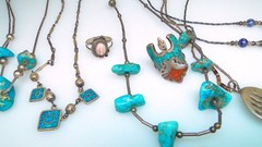 Vintage Native & Southwest Jewelry 8pc Necklace Lot Turquoise Sterling Rings