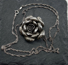 Old Vintage Sterling Silver 925 ROSE Pendant Necklace Earrings Ring Set 6.25 25G