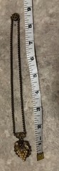 Rolled Gold Antique Grape Bunch Leaf Pendant Necklace Ornate Slide Clasp 1900s