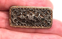 Gothic Celtic Scrollwork Openwork Bar Brooch Silver & Copper Tone 1.5″
