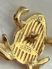 Avon Frog Tac Pin Gold Tone White and Green Rhinestone 1994 Vtg Brooch