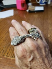 Vintage Brass, Copper And Paved Rhinestone Body, Garnet Red Eyes. Size Approx. 7