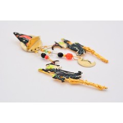 Lunch at The Ritz Vintage Halloween Pin Brooch Witch Hat Dangle Broom RARE Bin5B