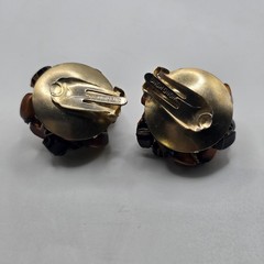 Earrings Dragon Beads Tiger Eyes Earrings Chips Hand Strung Vintage Clip On