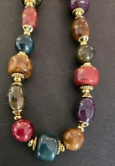 Vintage Lady Remington Multicolor Bead Necklace/Goldtone Accents