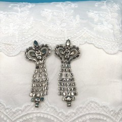 Vintage Rhinestone Dangle Earrings Silver Tone Clear Crystal Glam Party