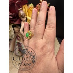 Vintage 14K Gold Jade & Tourmaline Estate Cocktail Ring | Size 7 | 4.94g