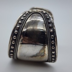 DELL Bead Modernist Abstract – Sterling Silver 925 Wide Cuff Bangle – 6.8″