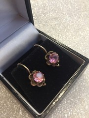 Earrings Vintage Soviet Silver 875 Russian USSR pink corund labr gold plated