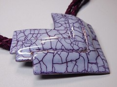 ONE OF A KIND NECKLACE, MCM Modern Art, 24″ Gray & Gold Crackle Enamel Geometric
