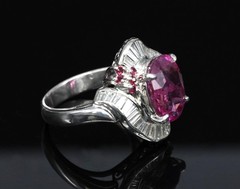 Rare 7.69ct GIA Pink Sapphire 1.02ct Diamond & Ruby Platinum Ring Size 7